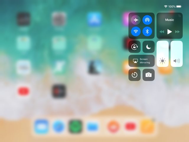 The control center in iOS 12 on an iPad.