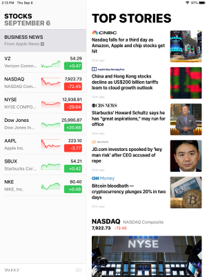 Stocks in iOS 12 on the iPad