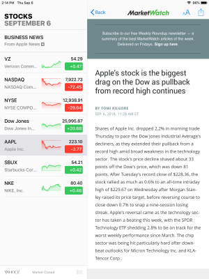Stocks in iOS 12 on the iPad