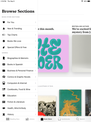 Books in iOS 12 on an iPad