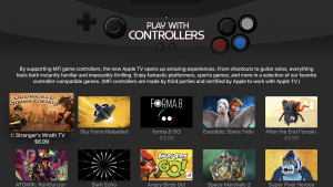 The "Play With Controllers" page in the Apple TV App Store.