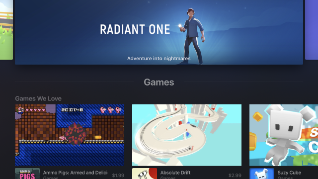 The games storefront on the Apple TV App Store.