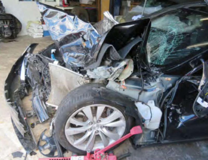 The front of Tesla owner Shawn Hudson's car was totally destroyed. Hudson survived the crash.