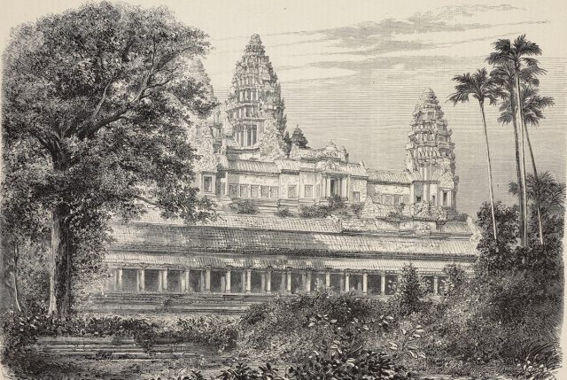 Engraving of the central temple of Angkor Wat, 1868.