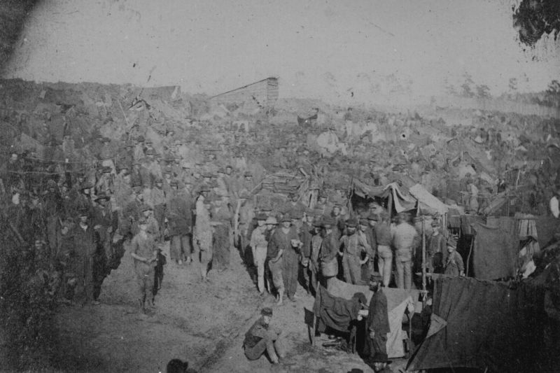 Crowded conditions at the Andersonville POW camp.