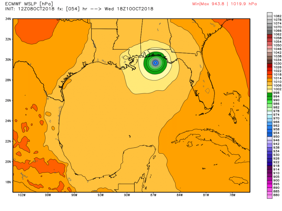 12z European model forecast for Hurricane Michael's position at 2pm ET on Wednesday.