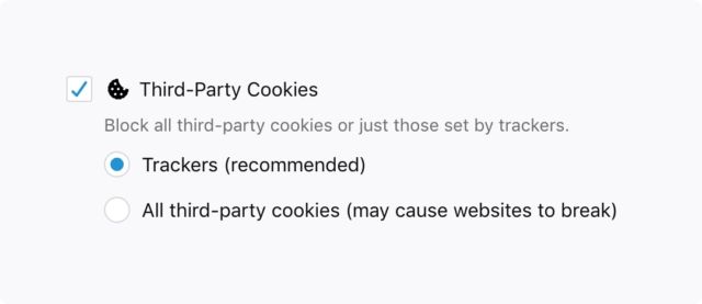 The new option to block third-party tracking cookies but permit other third-party cookies.