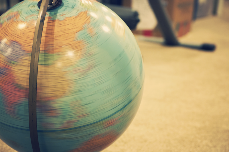 Photograph of a spinning globe.
