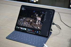 The iPad Pro running photo editing software.