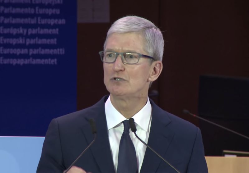 Apple CEO Tim Cook delivering a speech.