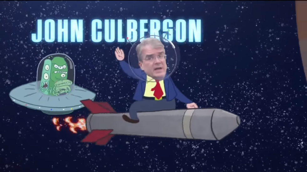 A screenshot of an anti-Culberson campaign ad.  (YouTube)