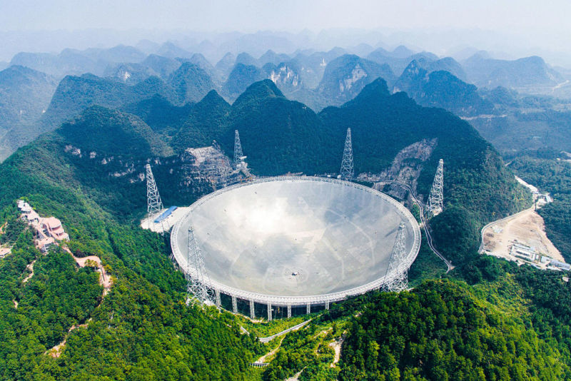 The 500-meter Aperture Spherical Telescope, in southwest China's Guizhou Province, is the world's largest radio telescope, measuring 500 meters in diameter.