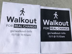 Closeup image of flyer announcing employee walkout.