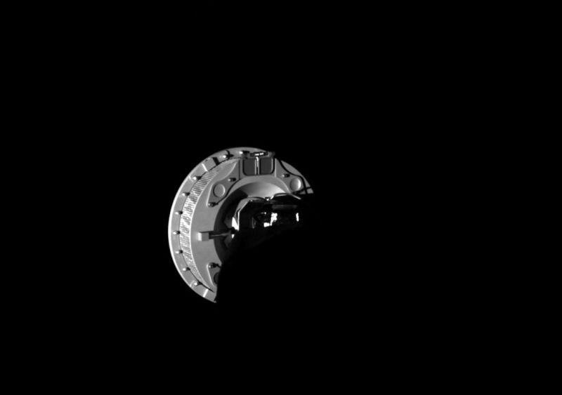 This image, taken on Wednesday, shows the sampling head of the OSIRIS-REx sample acquisition mechanism, extended from the probe to the end of the robotic arm.