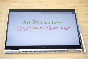 A sketchpad program open on the 2018 HP Elitebook x360 1030 while the device is in tablet mode.