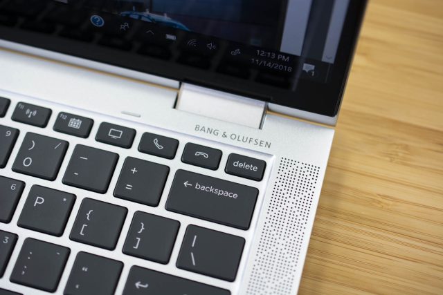 A close-up of the keyboard on the 2018 HP Elitebook x360 1030.