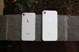 The iPhone XR next to the iPhone 8.