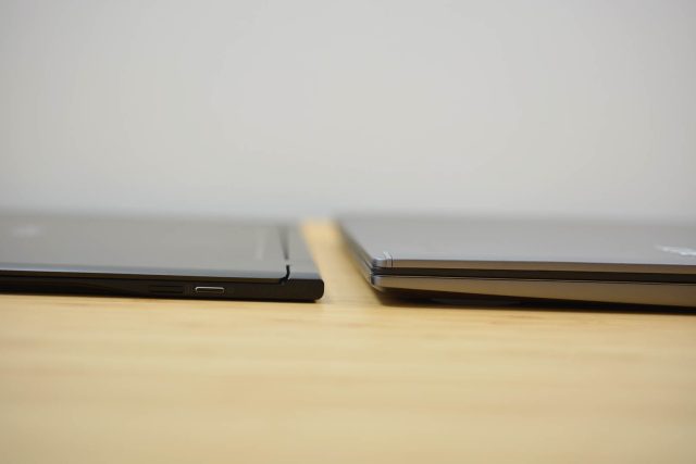 The 2018 Acer Swift 7 sitting on a wooden table.