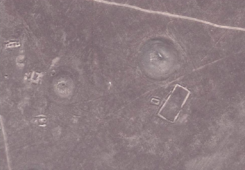 Satellite photo of two burial mounds