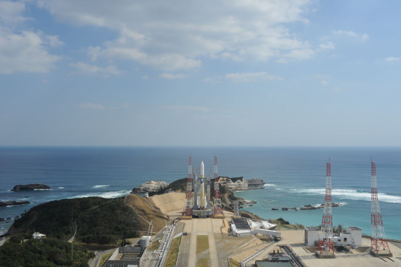 A Mitsubishi Heavy Industries H-2A rocket is seen at Tanegashima Space Center in October 2018.