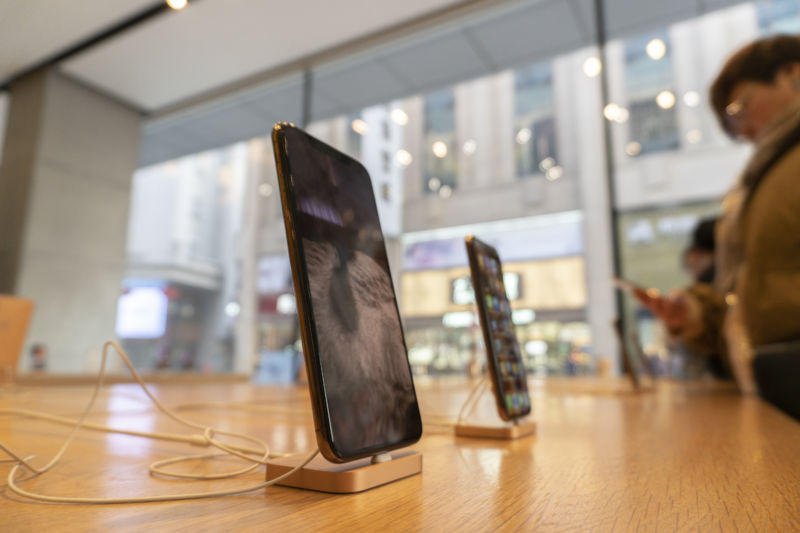 iPhones are seen at an Apple Store in Tianjin, China.