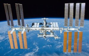 International Space Station orbital segment with Russian module visible in space
