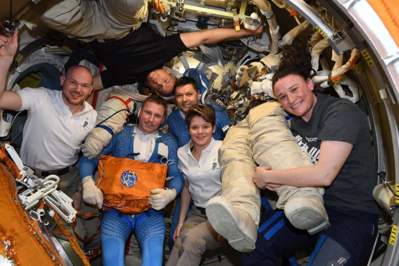In 2018, during happier times, NASA, Russian, and European astronauts are seen on board the International Space Station.