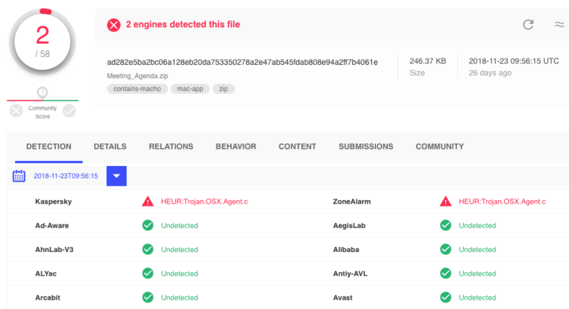 Screenshot of virus-detecting program.