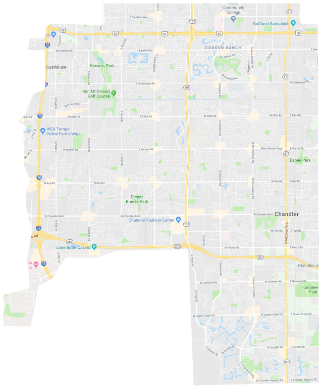 Waymo's approximate coverage map, as shown by the Waymo app to Michael Richardson on December 12, 2018.