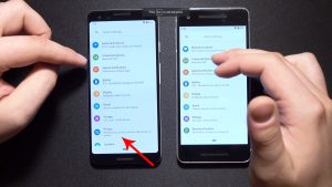 Two different smartphones, side-by-side for comparison.
