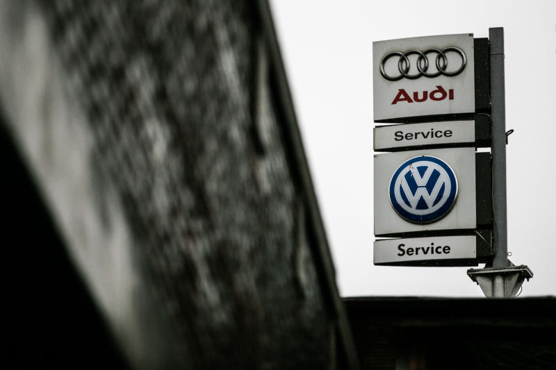 Audi and Volkswagen signs.