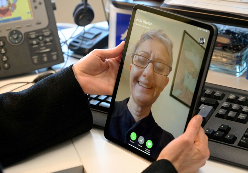 A person uses an iPad for a FaceTime conversation, on January 29, 2019 in Rome. 