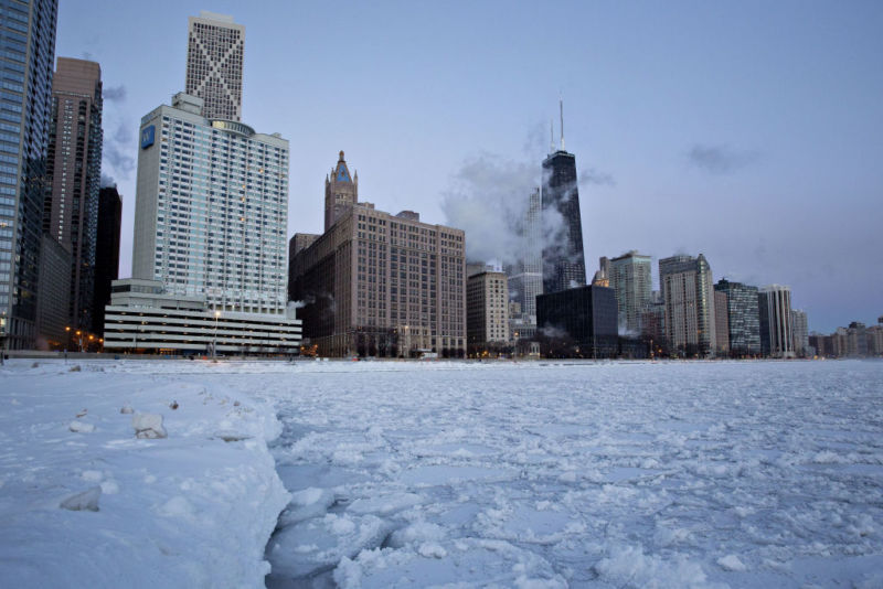 Ice floats on Lake Michigan at dawn in Chicago, Illinois, U.S., on Wednesday, Jan. 30, 2019.