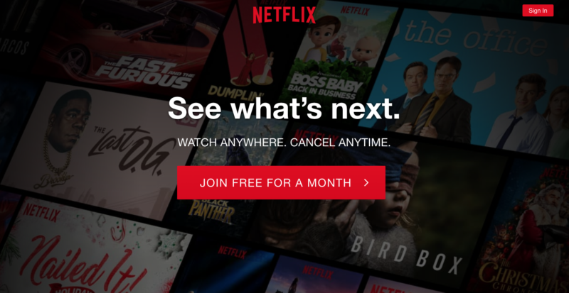 The Netflix homepage—iPhone and iPad users will have to go here to sign up for the streaming video service.