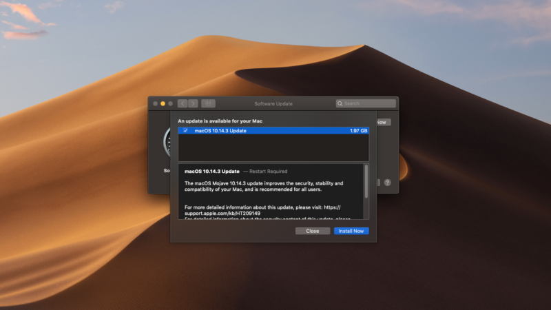 A software update in macOS Mojave.