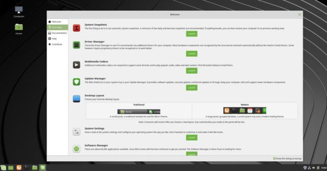 Linux Mint's very nice Welcome app walks you through setting up your machine.