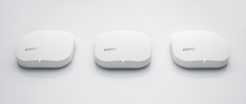 A trio of Eero devices.