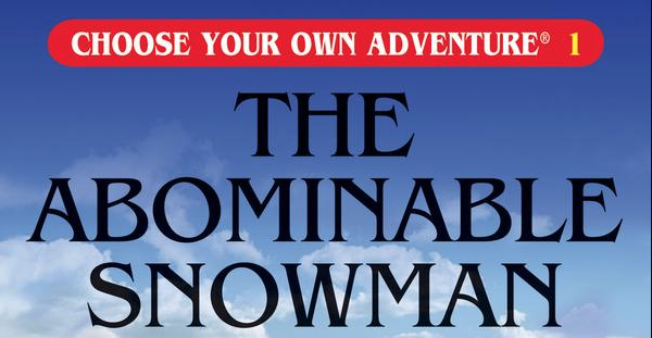 A portion of the book cover for <em>The Abominable Snowman</em> by R.A. Montgomery.