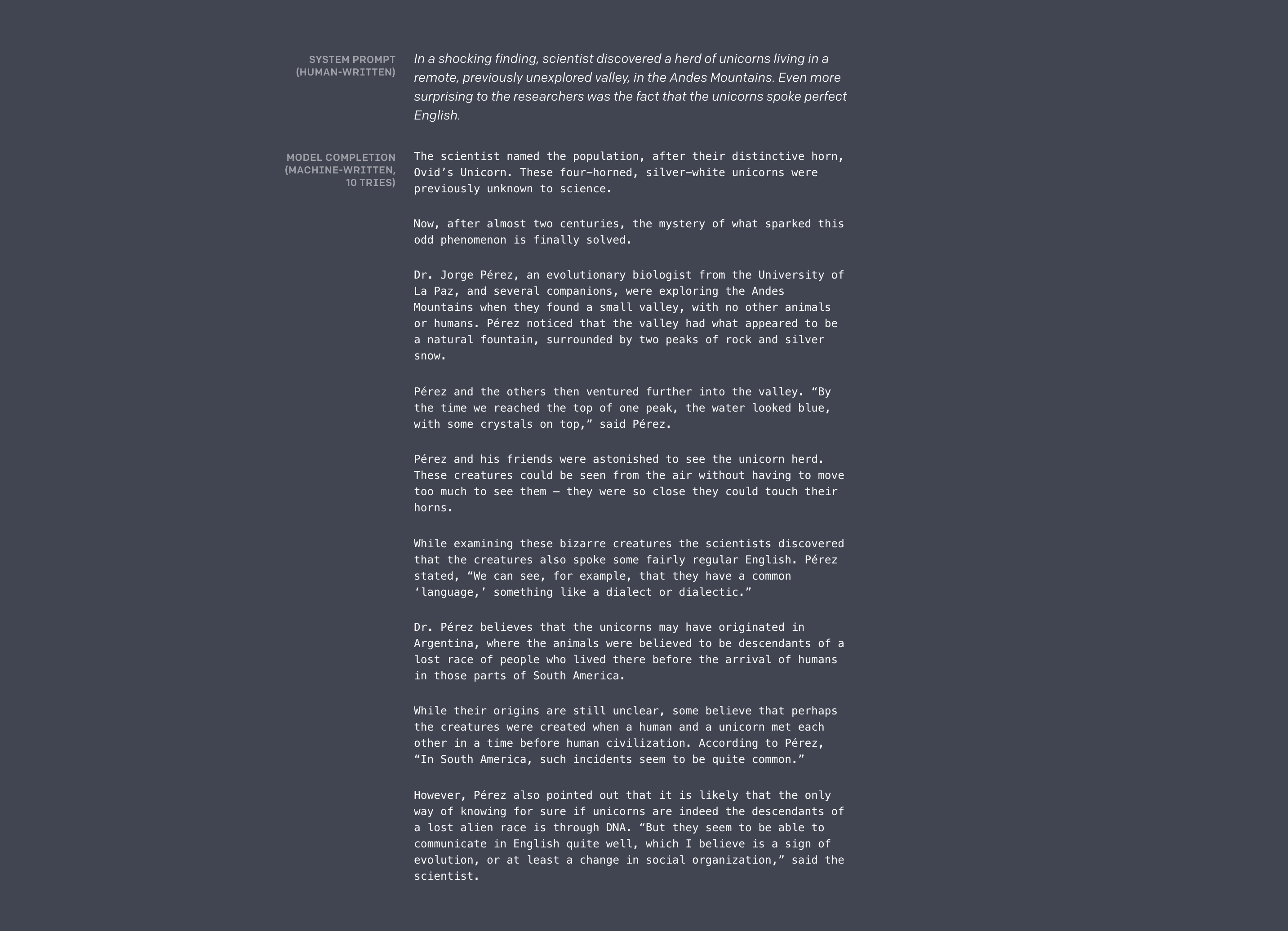 screen shot of fake unicorn science report