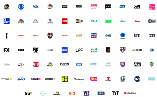 All channels included in YouTube TV (as of February 2019).