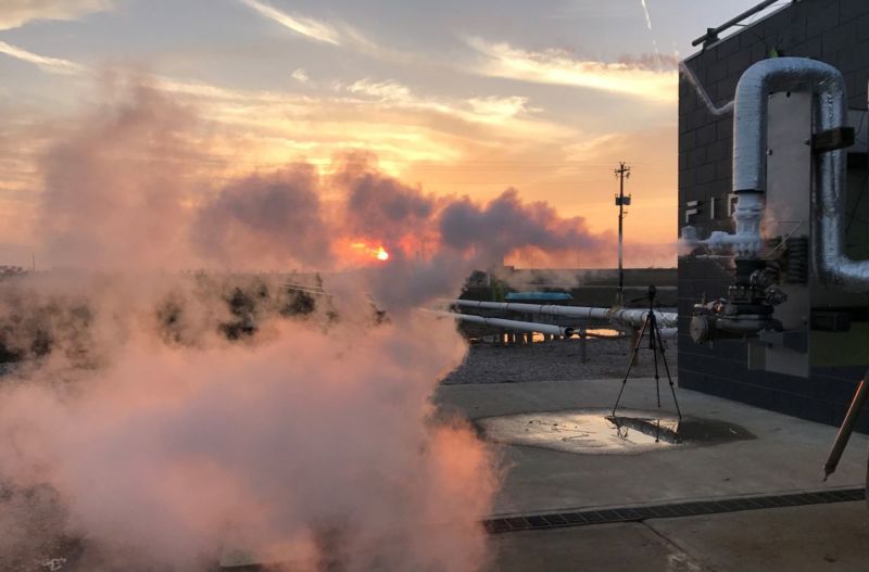 Testing a turbopump as the Sun sets in central Texas. 