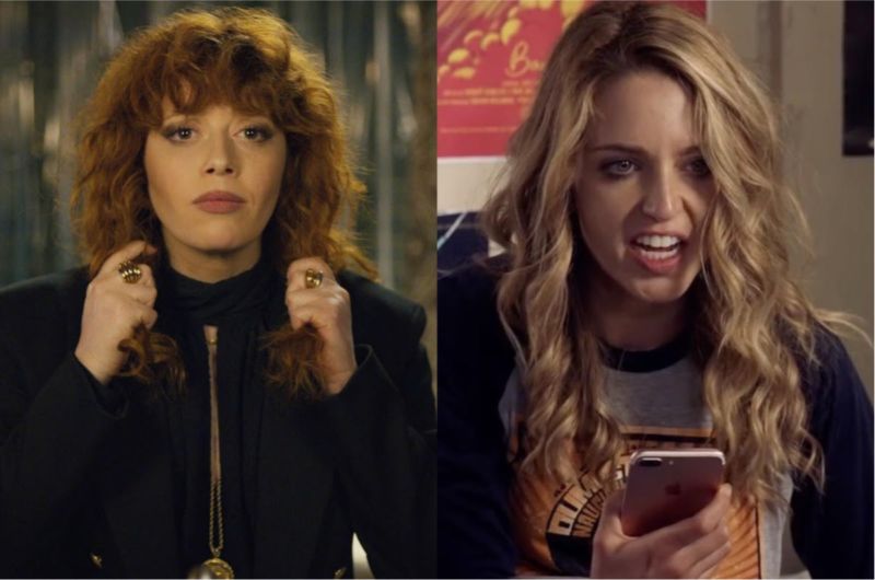 (left) Natasha Lyonne as Nadia Vulvokov in <em>Russian Doll</em>. (right) Jessica Rothe as Theresa "Tree" Gelbman in <em>Happy Death Day 2 U</em>.  Both women find themselves caught in a time loop where they die over and over on their birthday.