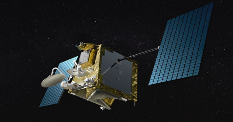 Illustration of OneWeb satellite in space.