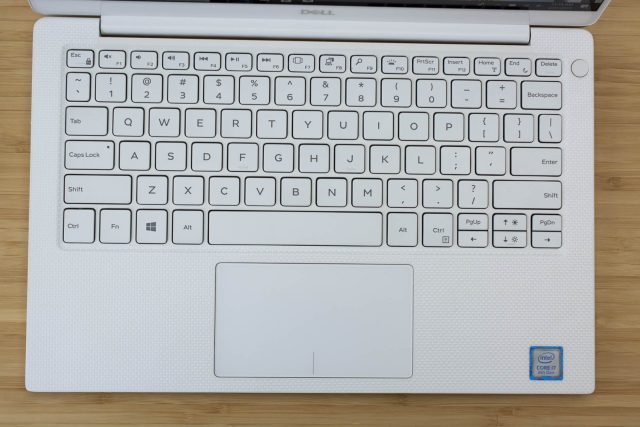 The keyboard on the Dell XPS 13 laptop.