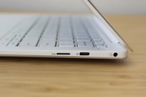 The ports on one side of the Dell XPS 13 laptop.
