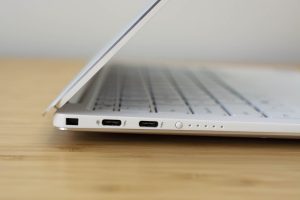 The ports on one side of the Dell XPS 13 laptop.