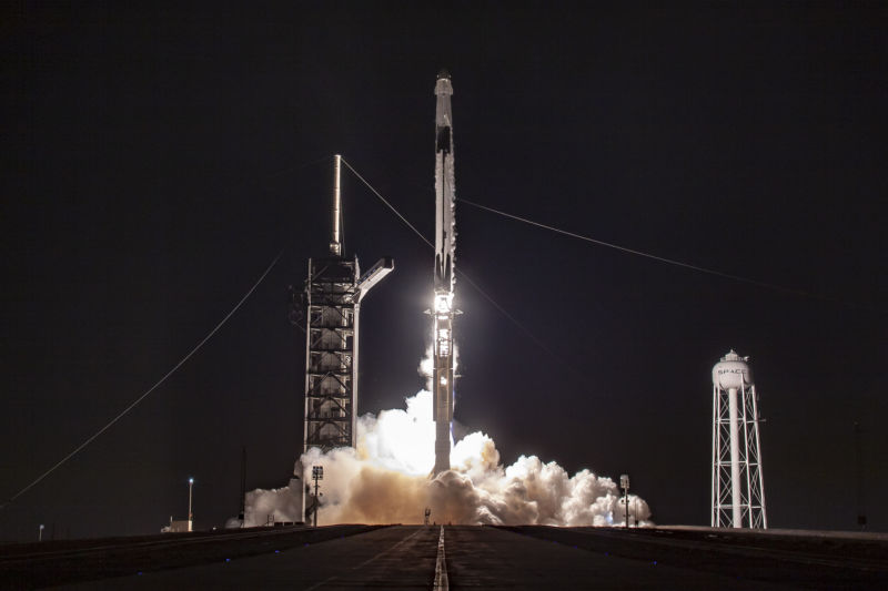 A Falcon 9 rocket launches on Saturday morning from Kennedy Space Center carrying the Crew Dragon spacecraft.