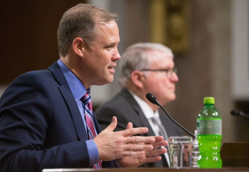 NASA administrator Jim Bridenstine speaks at Wednesday's Senate hearing. His rocket fuel of choice is not LOX/Kerosene, but rather Mountain Dew.