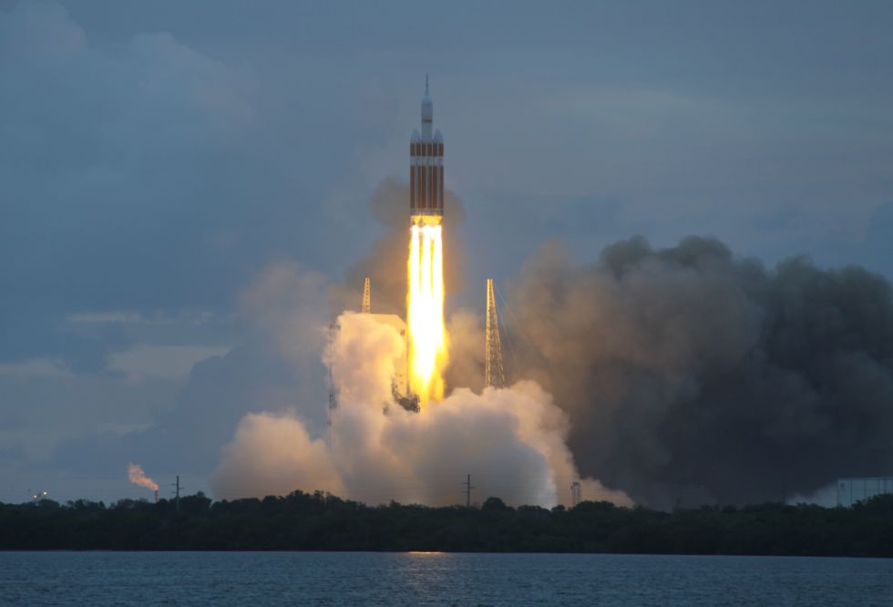 A Delta IV Heavy rocket launches the Orion spacecraft in 2014.