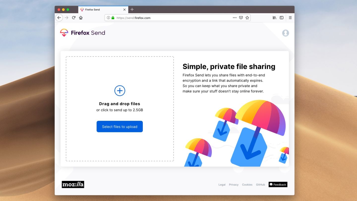 Send your files. Firefox send. OMG its Firefox.